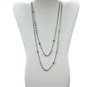 Givenchy Austrian Crystals & Faux Turquoise Stone 42" Silver Tone Chain